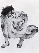 Egon Schiele Crouching figure painting